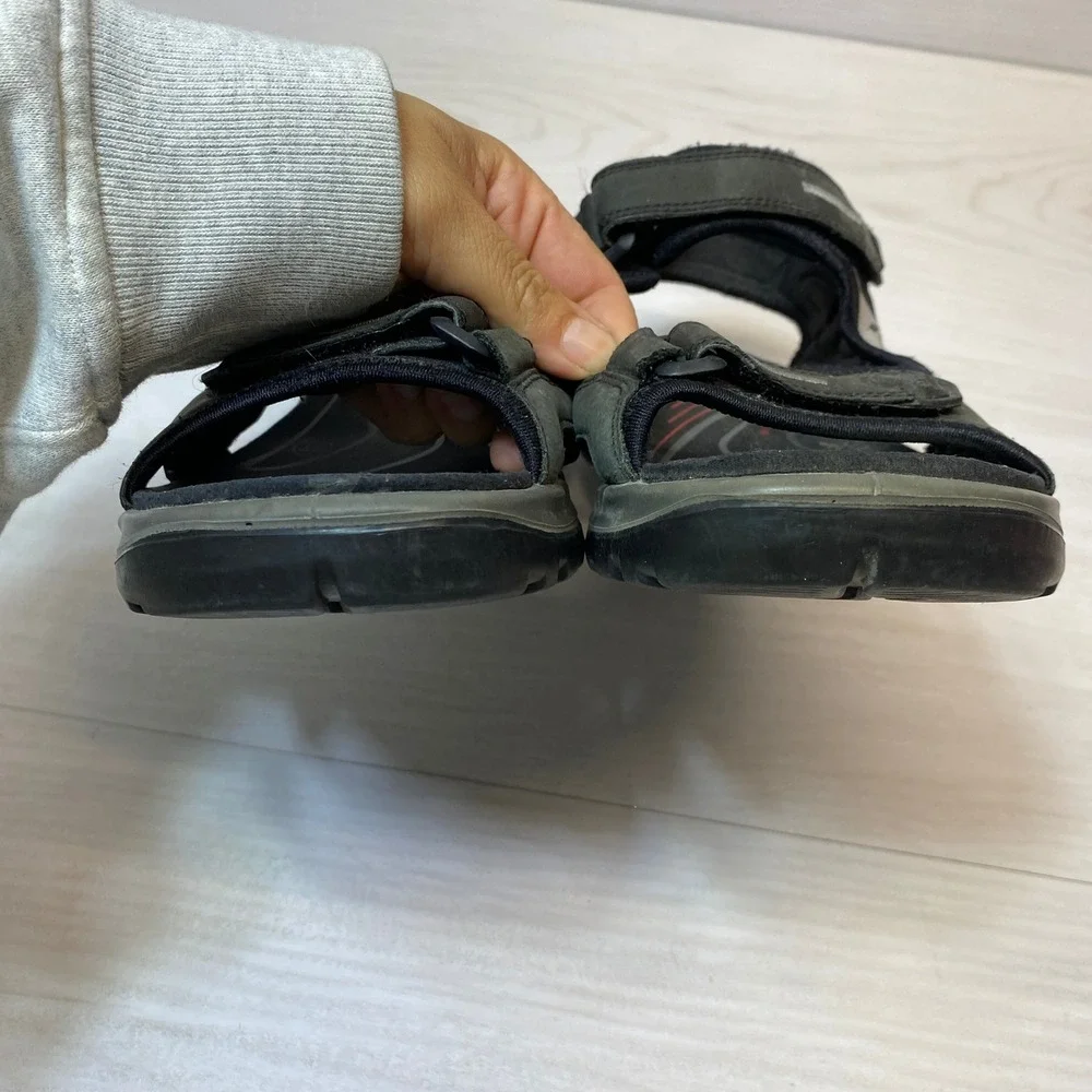 ECCO Womens 10 41 Sandals Receptor Hiking Black Leather Straps Walking Shoe